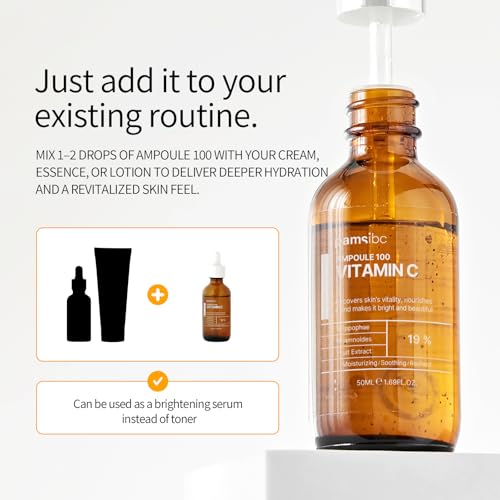 PAMS IBC Ampoule 100 Vitamin C, Korean Professional Skin Care Treatment Inspired, Brightening Serum with Sea Buckthorn Extract & Niacinamide for Even Skin Tone(1.69fl.oz/50ml)