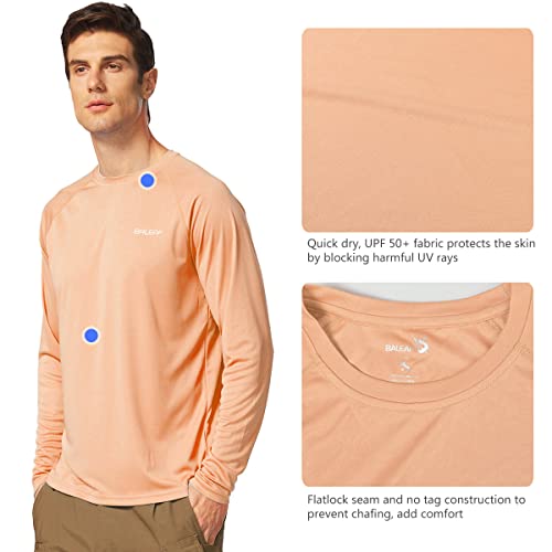 BALEAF Men's Sun Protection Shirts UV SPF T-Shirts UPF 50+ Long Sleeve Rash Guard Fishing Running Quick Dry Light Pink Size S