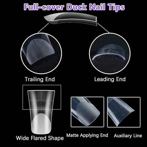Laza 120pcs Medium Length Duck Nail Tips with Auxiliary Lines 12 Sizes Box-packed Clear Duck Nails Full Cover Wide Nail Tips French False Nail Tips for Acrylic Nails Extension Tips