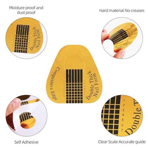 500 Pcs Nail Forms Gold Horseshoe Nail Extension Guide Paper Forms for Builder Gel, Polygel, Acrylic Nails