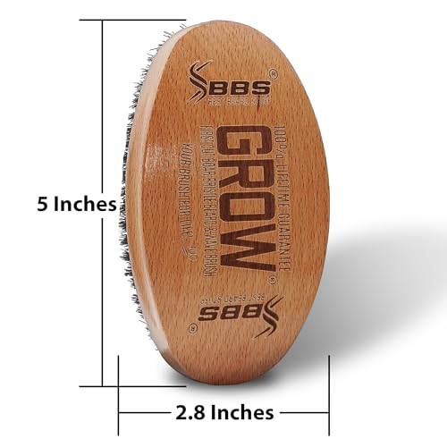 GROW Beard Brush & 360 Wave Brush for Men - Natural Boar Bristle For Fuller, Thicker Hair, Beard & Mustache - Premium Full-Size to Exfoliate, Strengthen Hair, Stimulate & Boost Growth