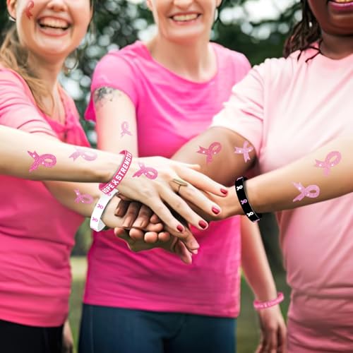 Pink Ribbon Tattoos & Breast Cancer Awareness Silicone Bracelets (97PC)