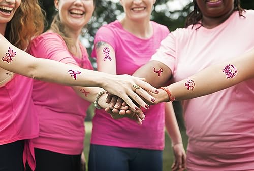 Breast Cancer Awareness Temporary Tattoos - 10 Sheets Pink Ribbons