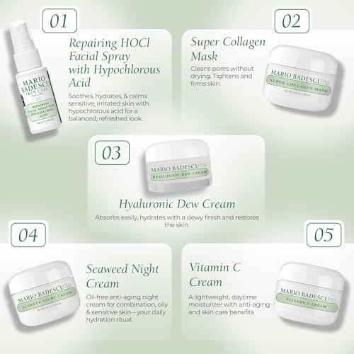 A Little Bit of Mario 10-Piece Skincare Kit ? Vitamin C Serum, Glycolic Acid Toner, Hyaluronic Dew Cream, Collagen Mask, HOCI Spray & Cleanser ? Brightening, Anti-Aging & Hydration ? Travel & Gift Set