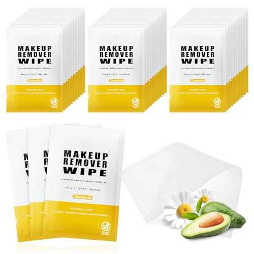 Pack of 100 Makeup Remover Wipes Individually Wrapped,Chamomile Scent,Face Cleansing Wipes Bulk, Travel Towelette Makeup Remover Cloth for Face Cleansing Skin Care Remove Makeup