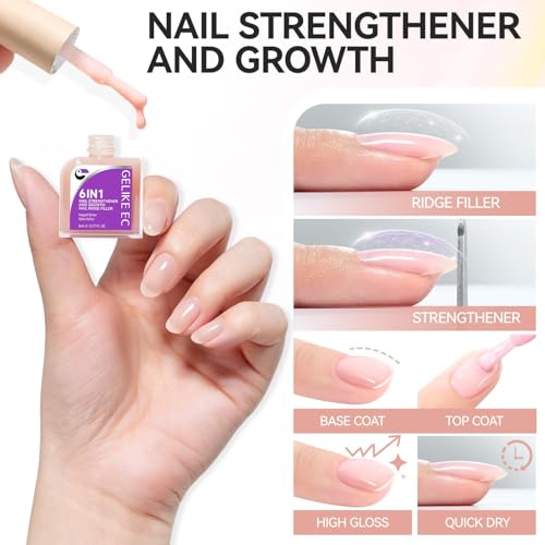 gelike ec 6-in-1 Nail Strengthener & Hardener for Weak, Damaged Nails