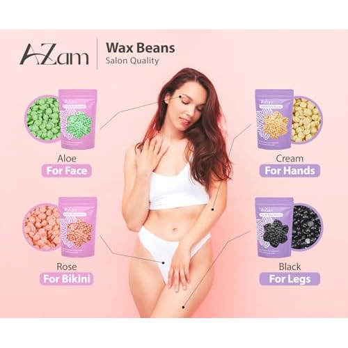 AZAM All-in-one At Home Waxing Kit for Hair removal,Wax pot Waxing Professiona+4 Pack Hard Beads+Silicone Bowl 2 Treatment Oils Wax Kit Accessories Warmer for Full Body