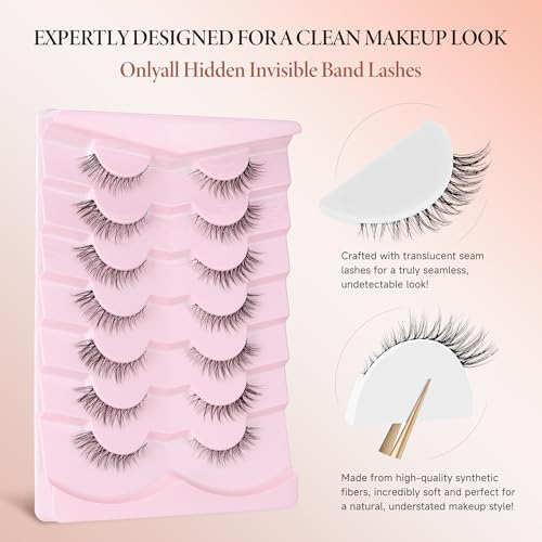 Onlyall Natural Wispy False Eyelashes 12mm Clear Band H24