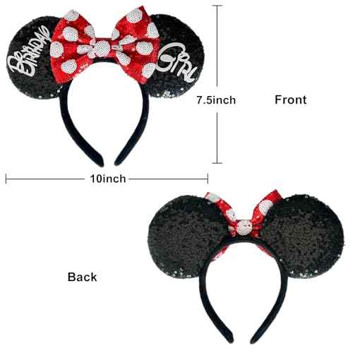 Birthday Mouse Ears Headband, Sequin Bow Headbands for Women Party Favors Cosplay Accessories