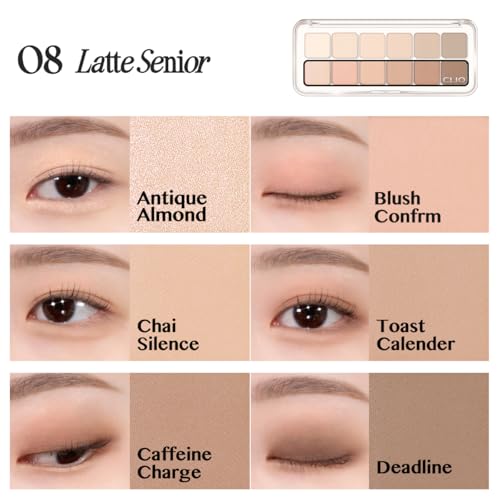 CLIO Pro Eye Palette Air 08 Latte Senior Neutral 12-Color Eyeshadow Makeup
