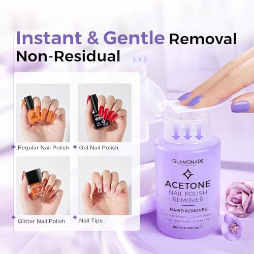 Glamonade Acetone Gel Nail Polish Remover with Push-Down Pump - 6.34 oz