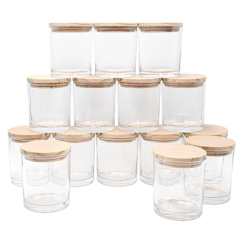 10 oz Clear Glass Candle Jars with Wood Lids, 15 Pc Set