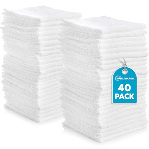 Simpli-Magic Cotton Washcloths White 40 Pack 12”x12” – Soft Absorbent Face Towels (Variation 1)