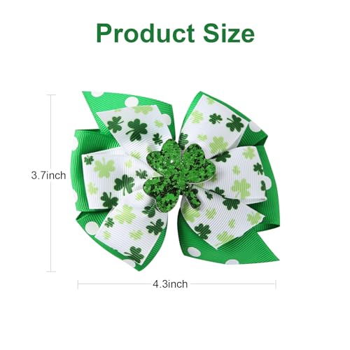 2 Pack St Patricks Day Hair Bows Green Glitter Clover Alligator Clips Girls Women Shamrock Irish Party Accessories 4 Inch