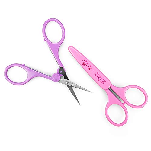 Humbee Eyebrow Scissors, Small Scissors for Facial, Nose, Eyebrow, Mustache, and Beard Hair Trimming & Grooming, Straight Edge, Pink Long Cap