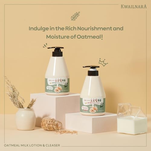 WELCOS Kwailnara Oat Milk Body Lotion & Body Wash Set ? Moisturizing & Revitalizing Korean Skincare Bundle with Oat Extract, 560g / 19.75oz Each