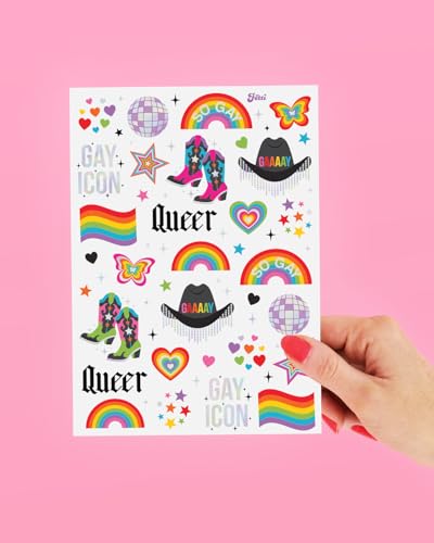 52 Iridescent Pride Temporary Tattoos with Rainbow Designs