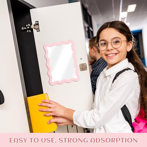 Magnetic Locker Mirror 5x7 Pink Scalloped Real Glass