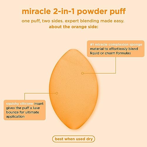 Real Techniques Miracle 2-In-1 Powder Puff 2 Pack, Dual-Sided, Full Size Makeup Blending Puff, Reversible Elastic Band, Makeup Sponge & Powder Puff, For Liquid, Cream & Powder Products, Crulety-Free