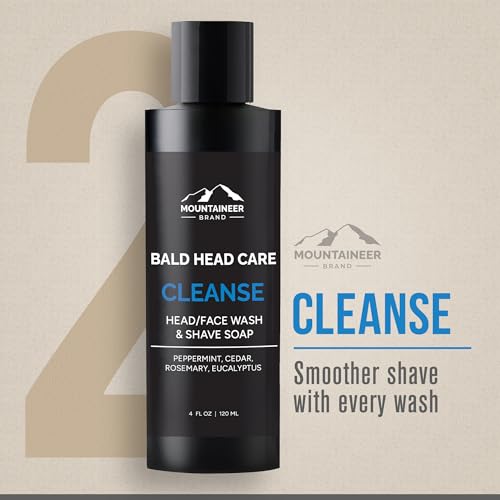 Mountaineer Brand Bald Head Care Gifts For Bald Men | All Natural 3 Step Daily Skin Care for Healthy Scalp & Face | Exfoliate Scrub | Cleanse Wash | Protect Moisturiser | Made in West Virginia