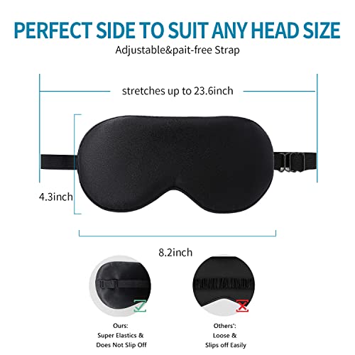 2-Pack 100% Real Natural Silk Eye Mask, Silk Sleeping Mask, Shade Puffy Eye Gift with Adjustable Straps, Sleep Eye Mask, SHJINJU Eye Mask Shade (Black and Black)