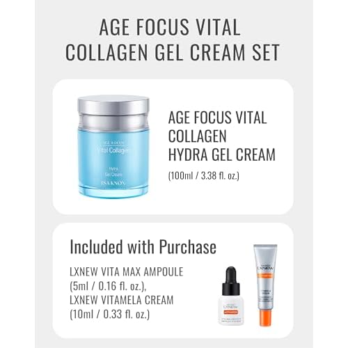 ISA KNOX AGE FOCUS VITAL COLLAGEN Hydra Gel Cream, LXNEW VITA MAX Ampoule, LXNEW VITAMELA Cream (15 ml/3.89 fl oz) - Korean Skin Care by LG Beauty. Vitamins C, B12 & E.