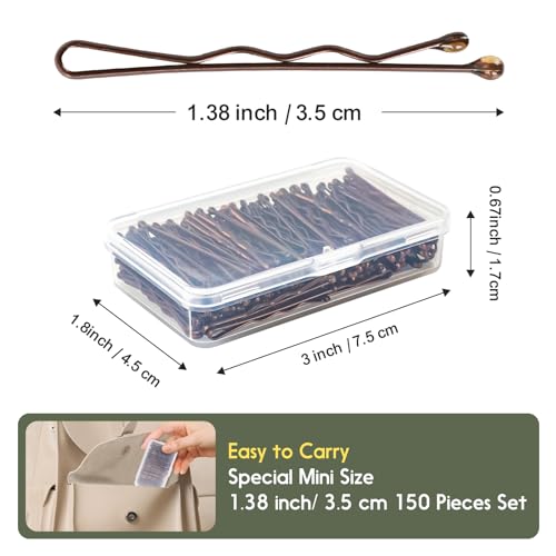 150 Count Mini Bobby Pins 1.38" with Storage Box - Brown