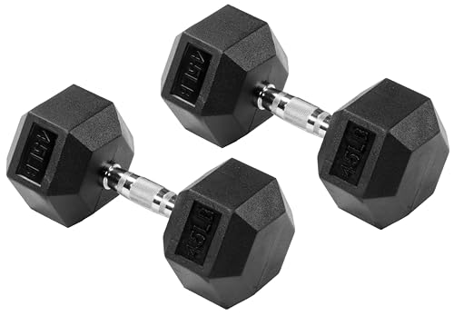 Signature Fitness Rubber Encased Hex Dumbbell, 45LB Pair