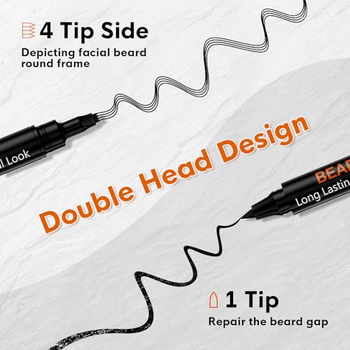 3-Pack Beard Pen Filler for Men, Waterproof & Sweat Proof Long-Lasting Beard Pen Kit with 2 Fillers & 1 Double-Headed Brush ? Effectively Enhances Facial Hair (Black)