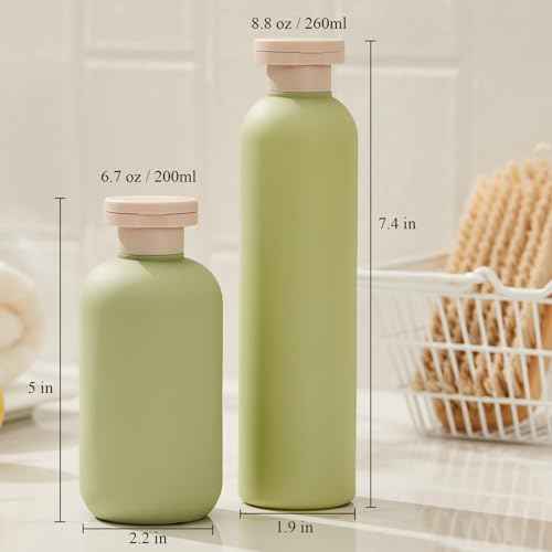 Qeuly Squeeze Bottles with Pump Dispenser and Flip Cap, 6.8 oz Refillable Travel Containers for Toiletries, Plastic Travel Shampoo and Conditioner Bottles (Green 200)