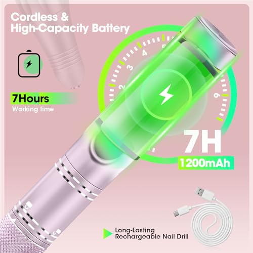 LIERKISS Cordless Electric Nail Drill 35000RPM with LED Display