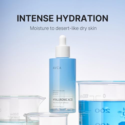 AVCA Moisture Hyaluronic Acid Serum 100ml (3.38 fl oz) ? Deep Hydrating Face Serum for Dry Skin with 8-Type HA, Panthenol & Deep Sea Water for Lightweight, Non-Sticky Moisture