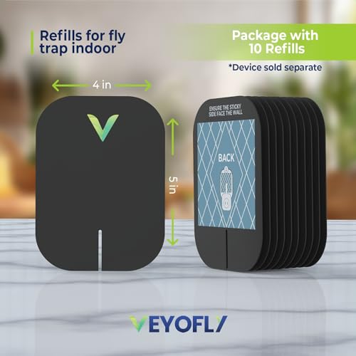 VEYOFLY Fly Trap Indoor Refill, Fruit Fly Traps for Indoors, Gnat Traps For House Indoor,Fly Catcher Indoor, Fly Trap,Plug in Catch for Fruit Flies,Moths,Gnats,Mosquito Trap (Pack of 10 Refills-Black)