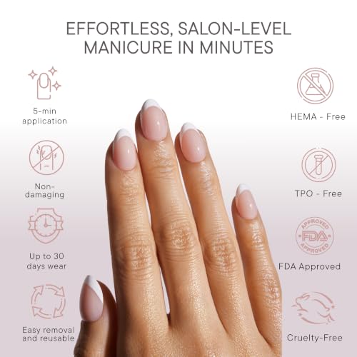 Celebritips Extra Short Almond Press On Nails - Classic French Manicure Kit