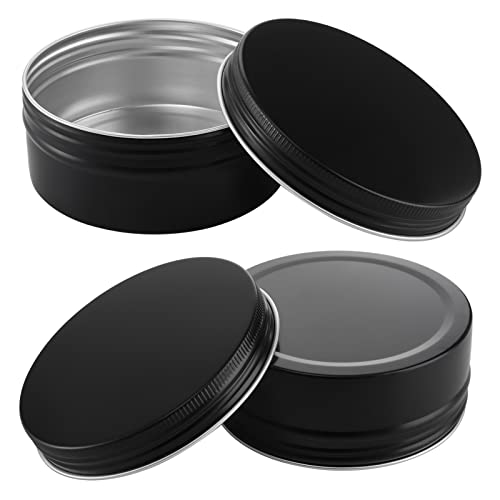 Foraineam 24 Pack 8 oz / 240ml Round Aluminum Tin Cans with Screw Top Lids - Large Metal Empty Tea Storage Case Jars - Spice Salve Hair Wax Cosmetic Cream Containers, Black