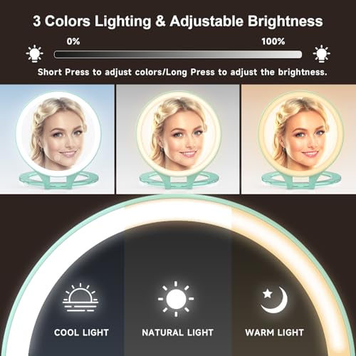 Mocado Green Travel Lighted Makeup Mirror 1X/20X Magnification, Rechargeable
