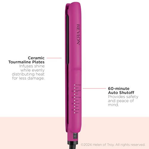 REVLON Ceramic Tourmaline 1" Flat Iron - Hair Straightener Evenly Distributes Heat for Less Damage, 5 Preset Temperatures for All Hair Types