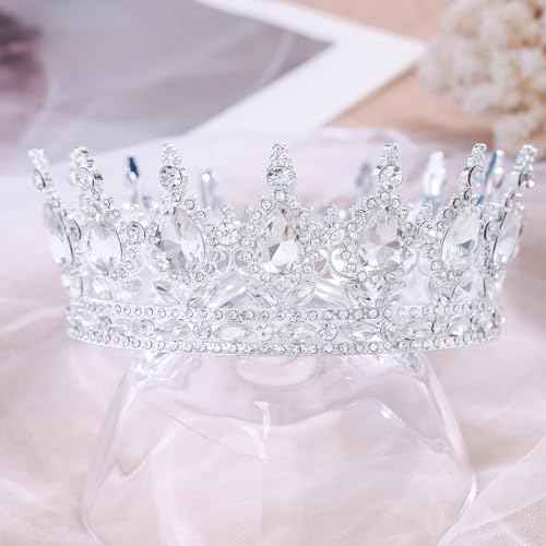 Silver Queen Crown for Women Crystal Tiara for Girl Rhinestone Wedding Headband for Bride Hair Accessories for Costume Birthday Party Prom Gifts