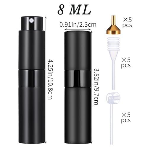 15Pcs 8ML Atomizer Perfume Spray Bottle for Travel, Refillable Perfume Bottle, Empty Cologne Dispenser, Twist Type Pocket Cologne Sprayer, Black