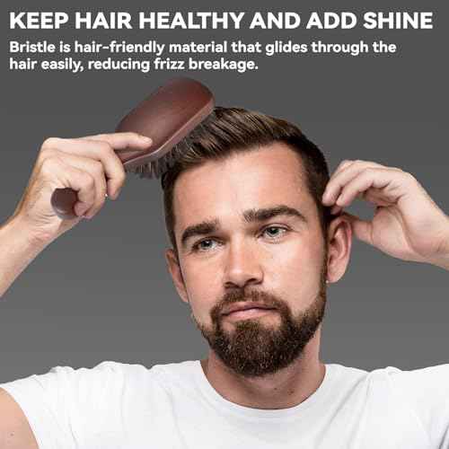 Beard Brush for Men Smooths Softens Beard and Exfoliates Skin and Scalp, 100% Boar Bristle Hair Brush for Beard & Short Hair Detangle add Natural Shine