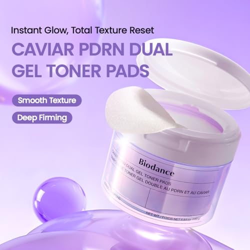 BIODANCE PDRN Caviar Dual Gel Toner Pads - Gentle Exfoliating & Firming Korean Skin Care, 60 Pads
