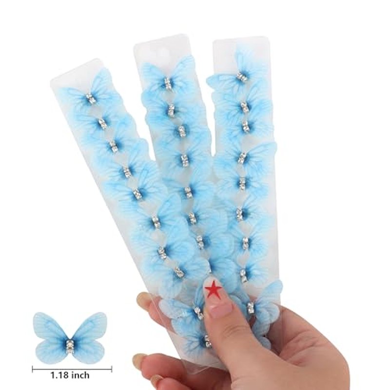 30-Piece Mini Light Blue Butterfly Hair Clips for Girls & Women