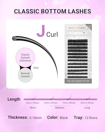 NAGARAKU Classic Bottom Lash Extensions 0.10mm J Curl 5-8mm