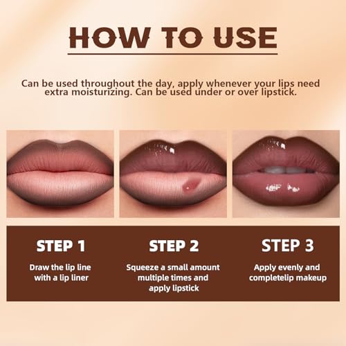 Lip Liner Gloss Set, Dark Brown Plumping Lip Liner Lip Pencil Moisturizing Lightweight Lip Gloss Lip Combo, High Shine Glossy Lip Tint Lip Stain Makeup Long Lasting Lip Contour for Women