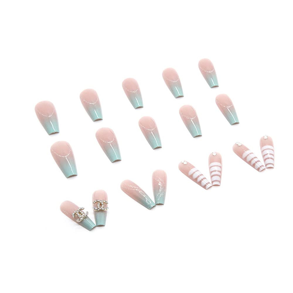 Long Press on Nails Coffin Fake Nails Luxurious Shiny Diamond Acrylic French Rhinestones Glue on Nails False Tips Art Design Manicure Decoration 24 PCS