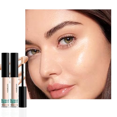 2 Pack Liquid Concealer for Older Women, Under Eye Brightener Concealer, Full Coverage Lightweight Undereye Brightening & Dark Circles with Mini Makeup Puff, #02 Light