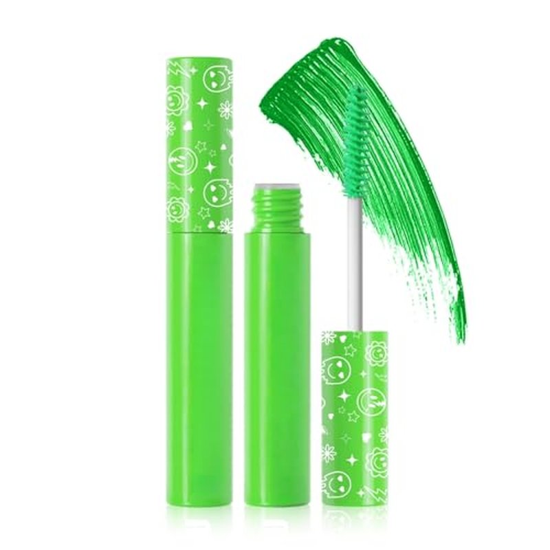 6 Colors Fluorescent Mascara, Glow Colored Mascara, Parties, Weddings, Stage Use, Party Night, Halloween Christmas Parties, High Pigmented, Apply to Eyelashes/Eyebrows/Hair (Green)