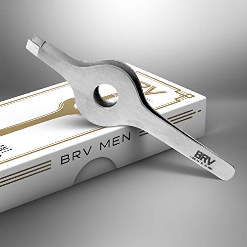 BRV MEN Wide Grip Slant Tweezers | Hand-Filed Slanted Tips for Ultra-Precision | Tweezers for Eyebrows & Nose/Ear/Facial Hair | Professional Tweezers for Women & Men - Silver