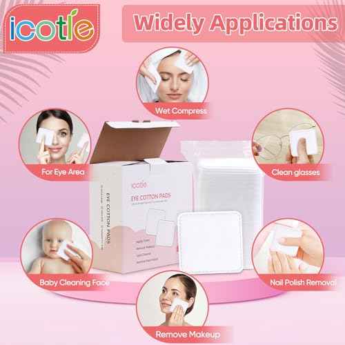 200-Count Eye Cotton Pads 100% Cotton Ultra Soft Square Cotton Pads, Spunlace Purely Physical Technology, Makeup Remover Pads for Facial Cleansing on All Skin Types