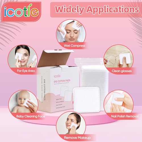 100% Cotton Square Makeup Remover Pads - Soft Lint-Free Facial Pads (200-Pack)